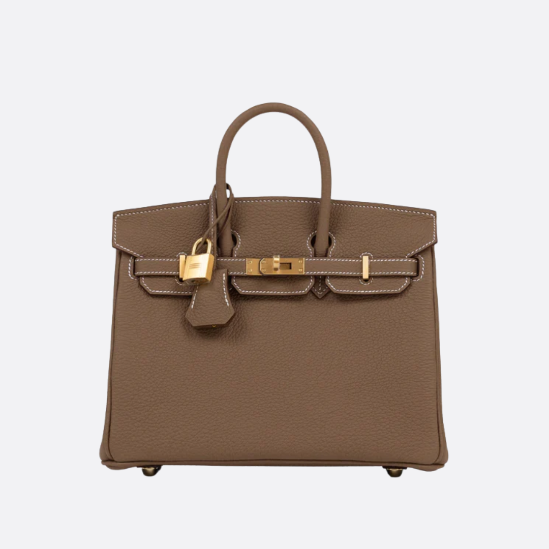HERMÈS BIRKIN 25 HSS CRAIE/GRIS TOURTERELLE DE TOGO-CUERO CON CEPILLADO DORADO HERRAJES