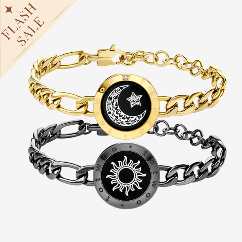 Sun & Moon Touch Bracelets with Figaro Chain (Black+Gold)