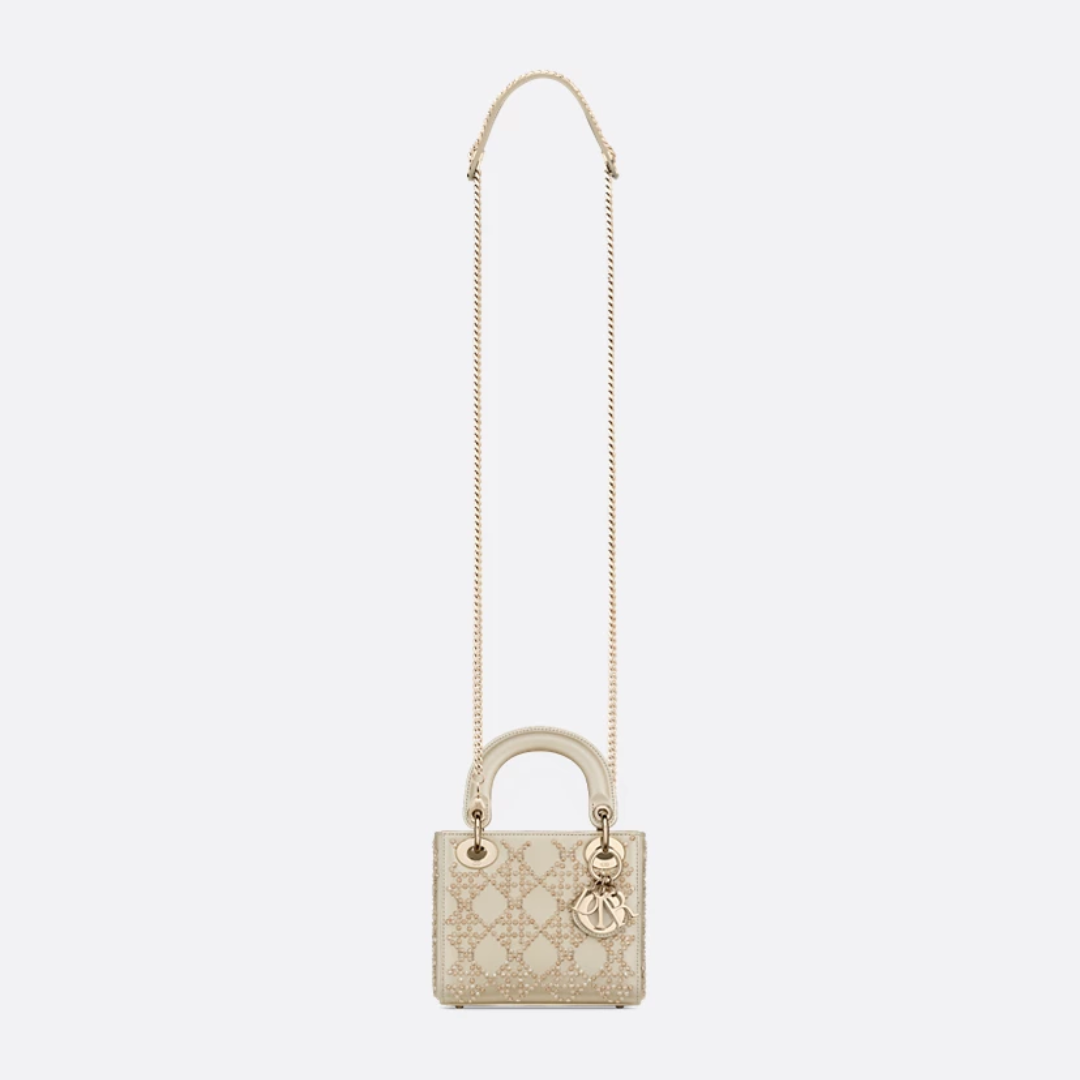 MINI LADY DIOR CON BORDADO DE PERLAS
