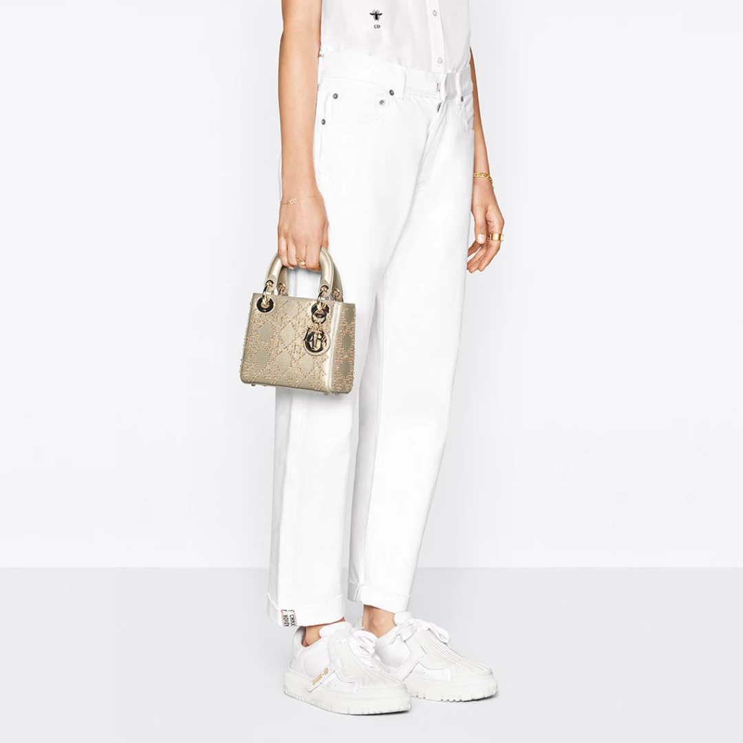MINI LADY DIOR CON BORDADO DE PERLAS