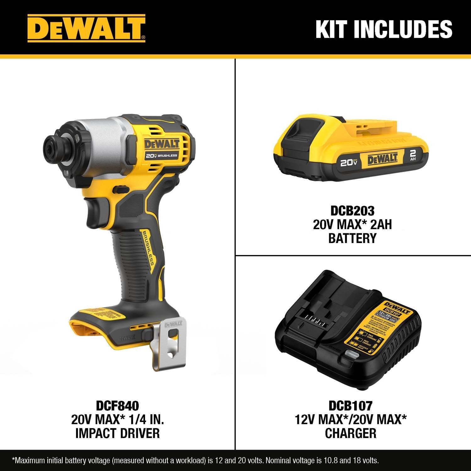 DeWalt DCF840D1 20V MAX* Brushless Cordless 1/4 in. Impact Driver Kit