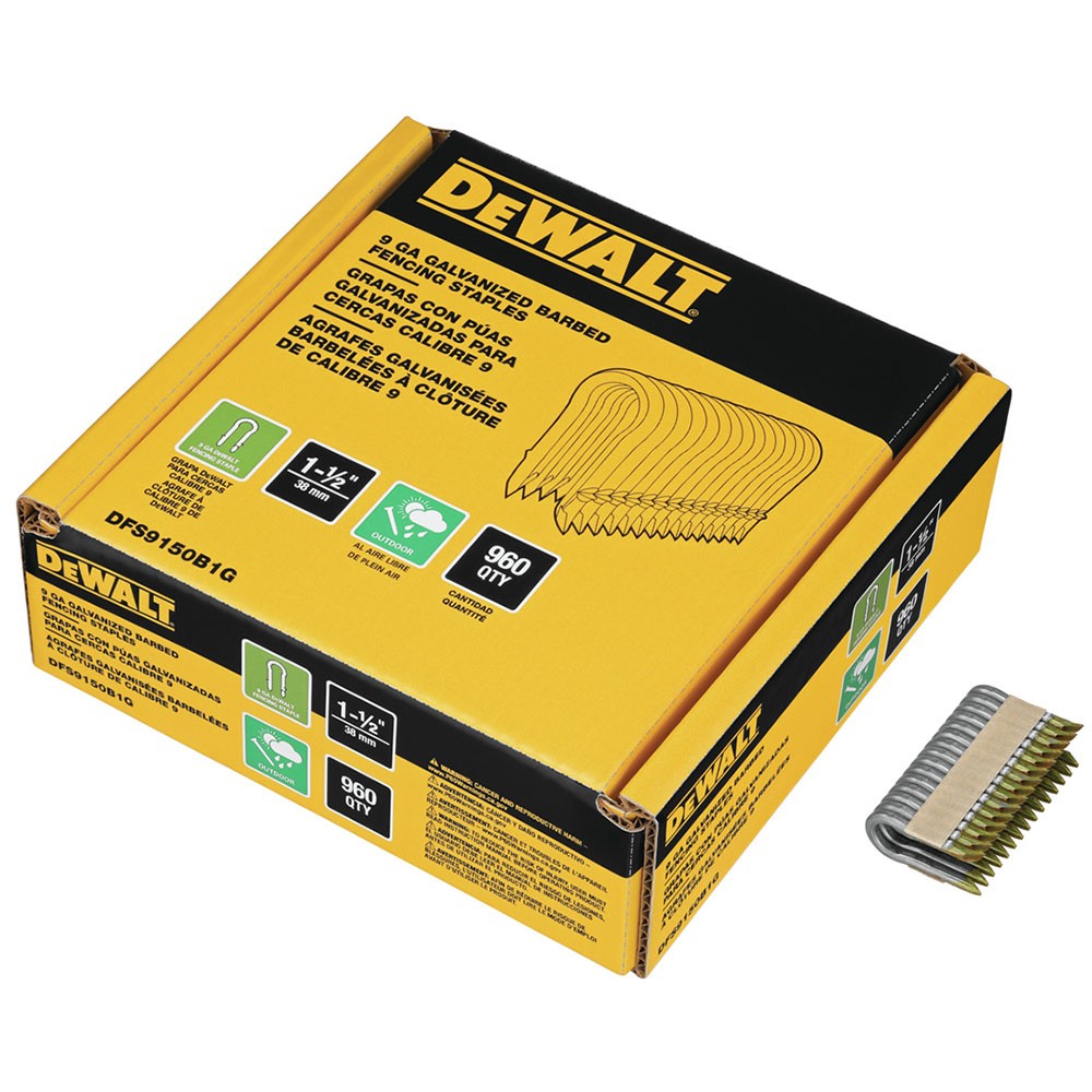 DeWalt DFS9150B1G 1-1/2" 9GA Galvanized Barbed Staple 960Pk