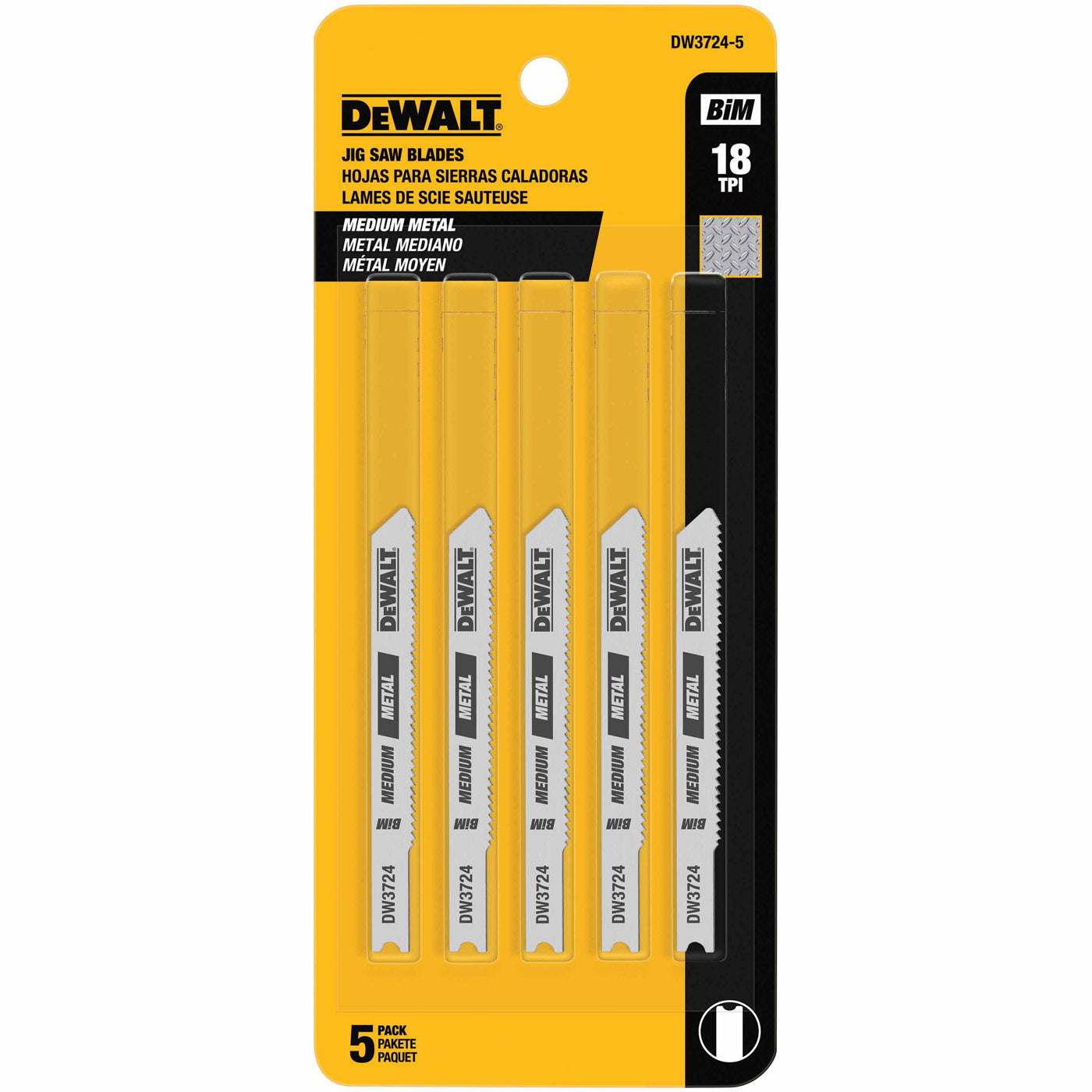 DeWalt DW3724-5 3" 18 TPI U-Shank Medium Metal Cutting Cobalt Alloy Steel Jig Saw Blade (5 pack)