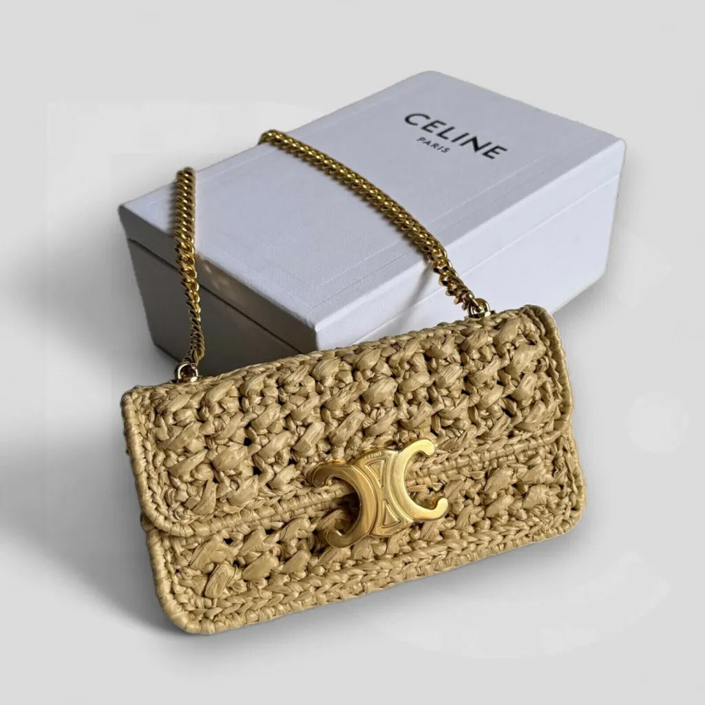 CARTERA DE HOMBRO CON CADENA CLAUDE DE RAFIA CON GEWEBEEFFEKT