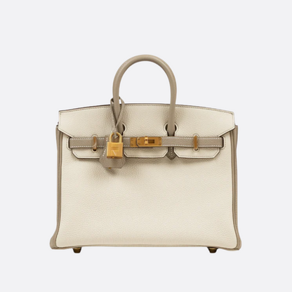 HERMÈS BIRKIN 25 HSS CRAIE/GRIS TOURTERELLE DE TOGO-CUERO CON CEPILLADO DORADO HERRAJES