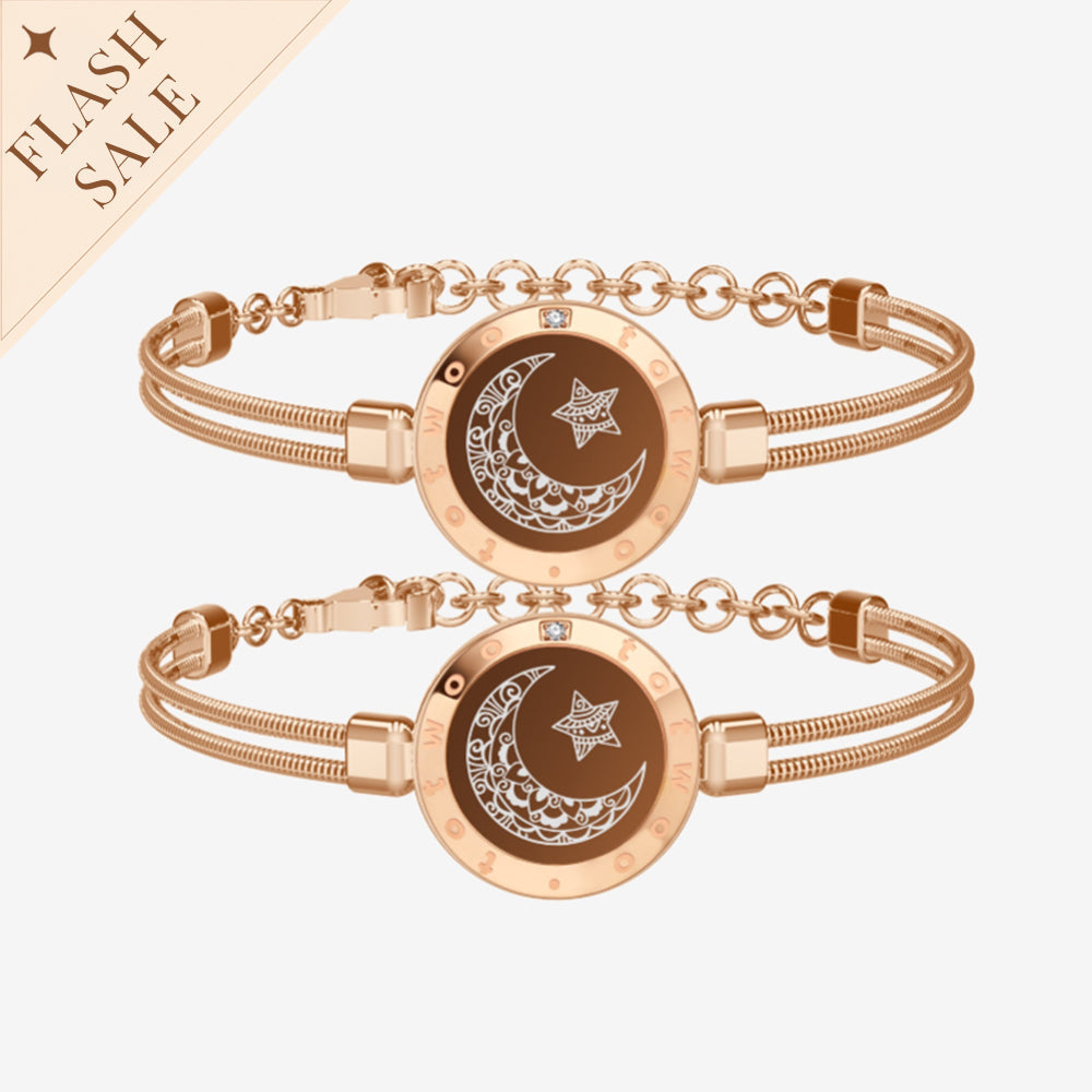 Moon & Moon Touch Bracelets with Snake Chain (Rose Gold+Rose Gold)
