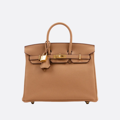 HERMÈS BIRKIN 25 HSS CRAIE/GRIS TOURTERELLE DE TOGO-CUERO CON CEPILLADO DORADO HERRAJES
