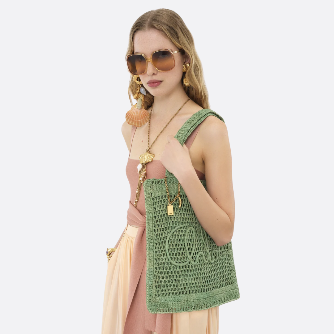 CHLOÉ VERANO-BANANEN-CARTERA DE RAFIA