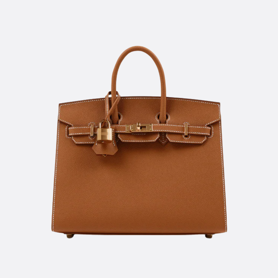 HERMÈS BIRKIN 25 HSS CRAIE/GRIS TOURTERELLE DE TOGO-CUERO CON CEPILLADO DORADO HERRAJES