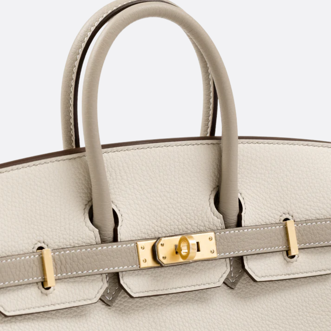 HERMÈS BIRKIN 25 HSS CRAIE/GRIS TOURTERELLE DE TOGO-CUERO CON CEPILLADO DORADO HERRAJES