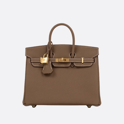 HERMÈS BIRKIN 25 HSS CRAIE/GRIS TOURTERELLE DE TOGO-CUERO CON CEPILLADO DORADO HERRAJES