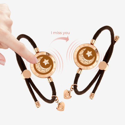 Moon and Moon Touch Bracelets with Milan Rope (Brown+Brown)