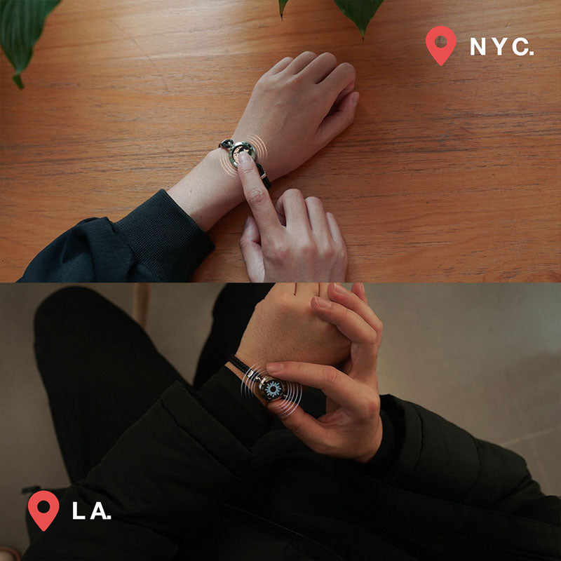 Sun & Moon Touch Bracelets with Braided Leather Rope (Black+Black)
