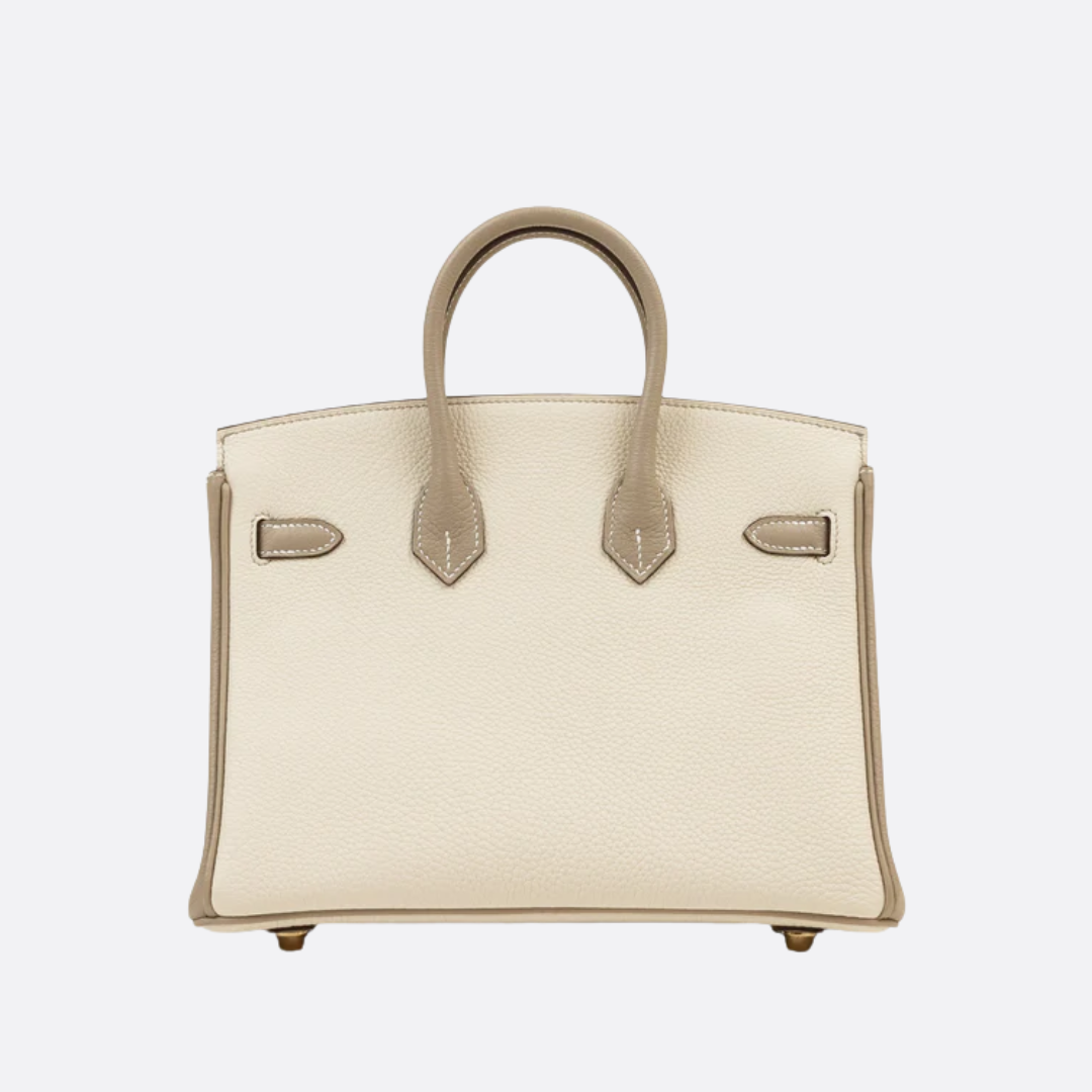 HERMÈS BIRKIN 25 HSS CRAIE/GRIS TOURTERELLE DE TOGO-CUERO CON CEPILLADO DORADO HERRAJES