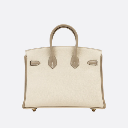 HERMÈS BIRKIN 25 HSS CRAIE/GRIS TOURTERELLE DE TOGO-CUERO CON CEPILLADO DORADO HERRAJES