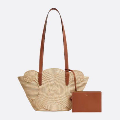 CELINE KLASSISCHER PANIER-CANASTA EN CHICA CON TRENZADO TRIOMPHE DE RAFIA Y CUERO DE TERNERA