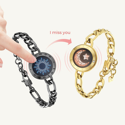 Sun & Moon Touch Bracelets with Figaro Chain (Black+Gold）