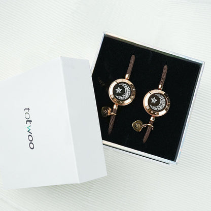 Moon and Moon Touch Bracelets with Milan Rope (Brown+Brown)