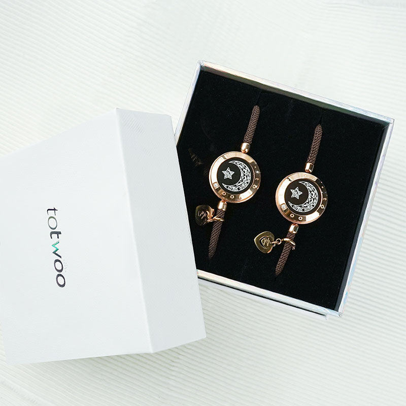 Moon and Moon Touch Bracelets with Milan Rope (Brown+Brown)