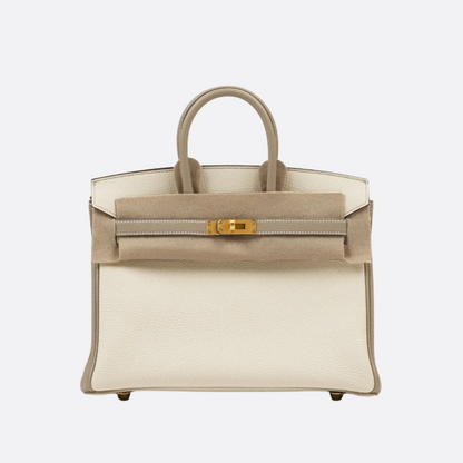 HERMÈS BIRKIN 25 HSS CRAIE/GRIS TOURTERELLE DE TOGO-CUERO CON CEPILLADO DORADO HERRAJES
