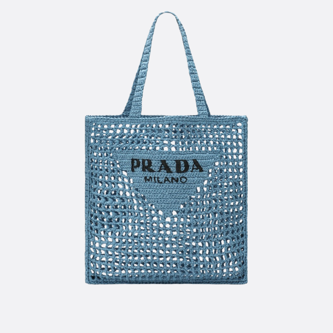 PRADA SHOPPER-CARTERA DE RAFIA CON GEWEBTEM LOGO – AZUL