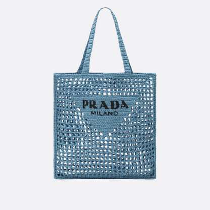 PRADA SHOPPER-CARTERA DE RAFIA CON GEWEBTEM LOGO – AZUL