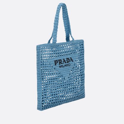 PRADA SHOPPER-CARTERA DE RAFIA CON GEWEBTEM LOGO – AZUL