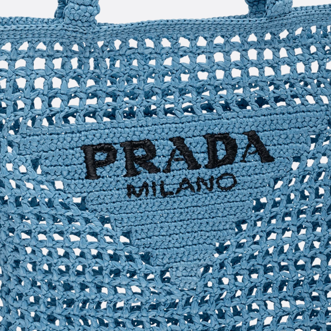 PRADA SHOPPER-CARTERA DE RAFIA CON GEWEBTEM LOGO – AZUL