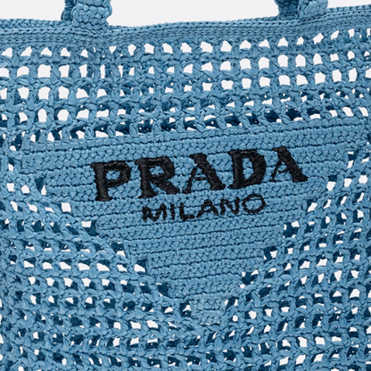 PRADA SHOPPER-CARTERA DE RAFIA CON GEWEBTEM LOGO – AZUL