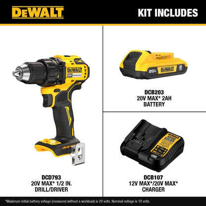 DeWalt DCD793D1 20V MAX Brushless Cordless 1/2 in. Drill/Driver Kit