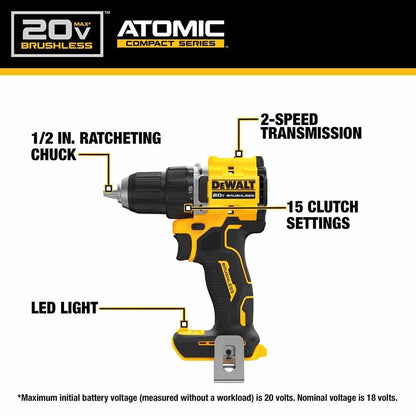 DeWalt DCD794B ATOMIC COMPACT SERIES 20V MAX Brushless Cordless 1/2 in. Drill/Driver (Tool Only)