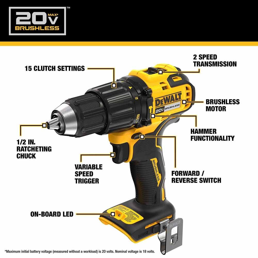 DeWalt DCD798D1 20V MAX Brushless Cordless 1/2 in. Hammer Drill Kit