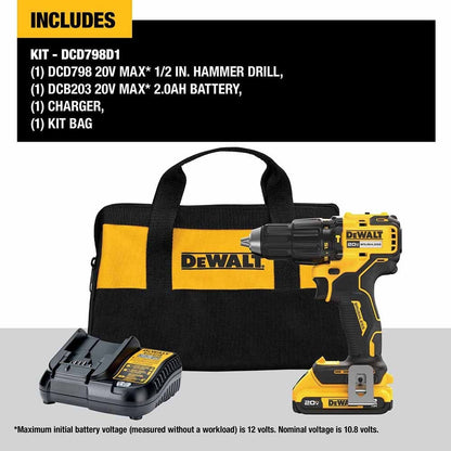 DeWalt DCD798D1 20V MAX Brushless Cordless 1/2 in. Hammer Drill Kit