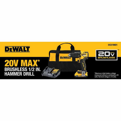 DeWalt DCD798D1 20V MAX Brushless Cordless 1/2 in. Hammer Drill Kit