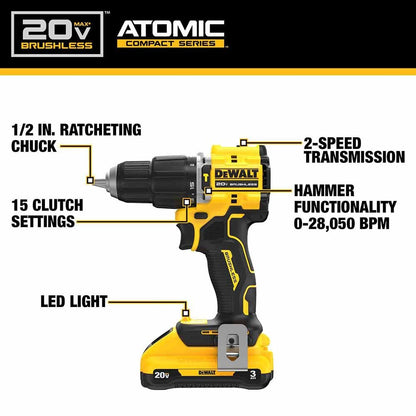 DeWalt DCD799L1 ATOMIC COMPACT SERIES 20V MAX Brushless Cordless 1/2 in. Hammer Drill Kit