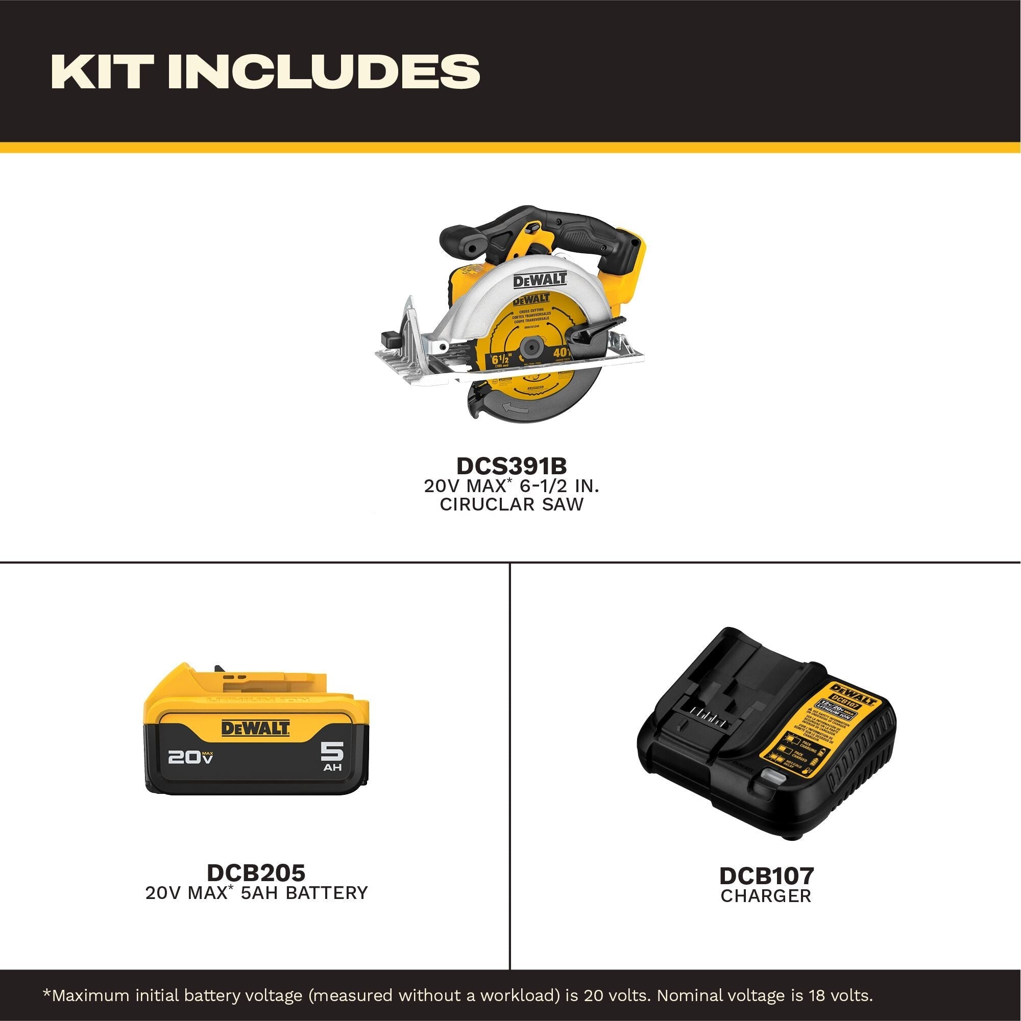 DeWalt DCS391P1 20V Max Li Ion 6-1/2" Circular Saw Kit (5.0 Ah) 5/8"Arbor