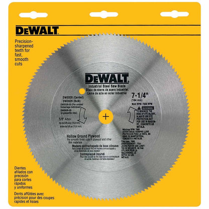 DeWalt DW3326 7-1/4" 140T Steel Hollow Ground Plywood Saw Blade