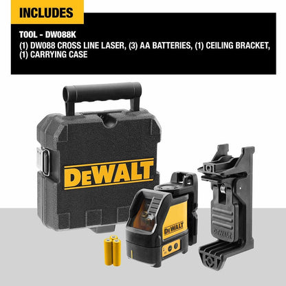 DeWalt DW088K Self Leveling Horizontal/Vertical RED Cross Line Laser Level DW088K-QU (USES 3 X AA)