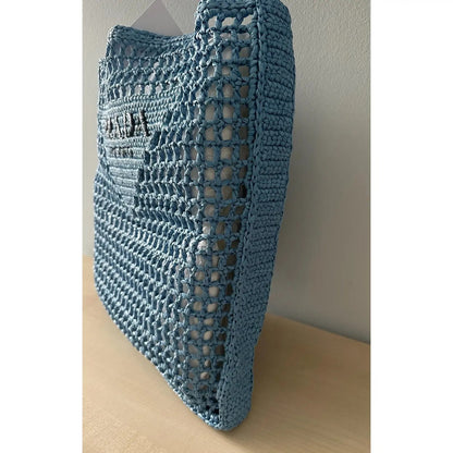 PRADA SHOPPER-CARTERA DE RAFIA CON GEWEBTEM LOGO – AZUL