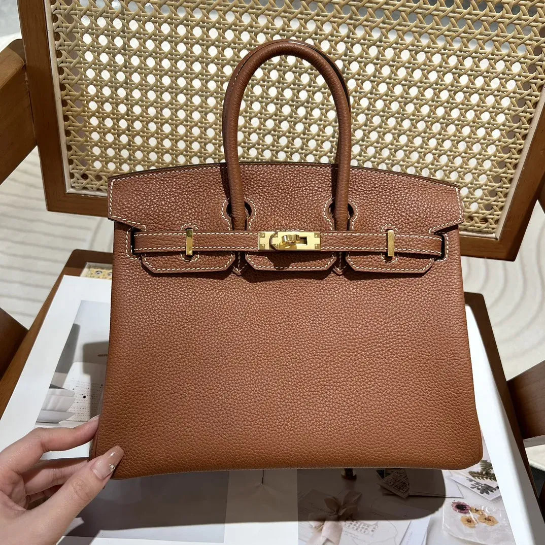 HERMÈS BIRKIN 25 HSS CRAIE/GRIS TOURTERELLE DE TOGO-CUERO CON CEPILLADO DORADO HERRAJES