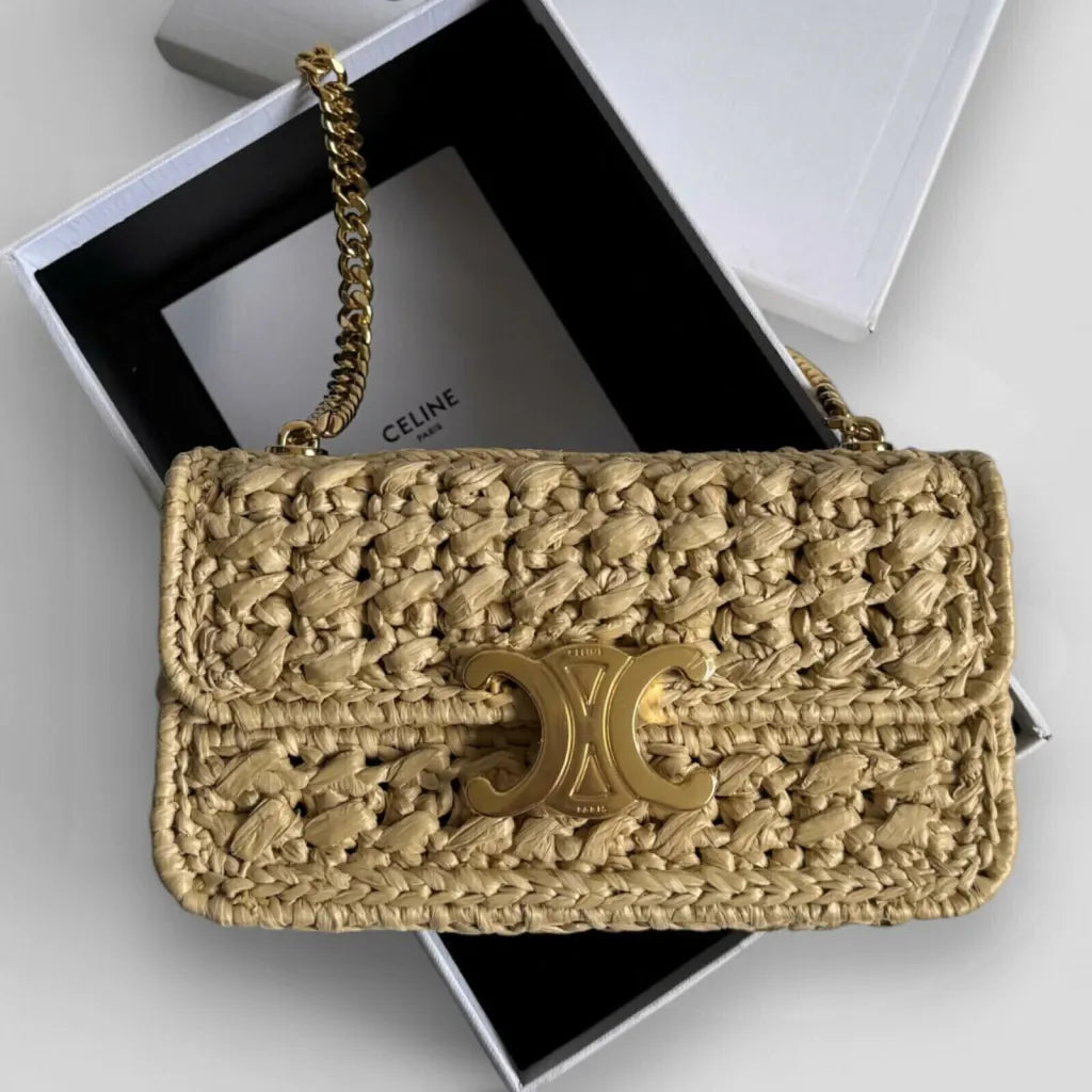 CARTERA DE HOMBRO CON CADENA CLAUDE DE RAFIA CON GEWEBEEFFEKT