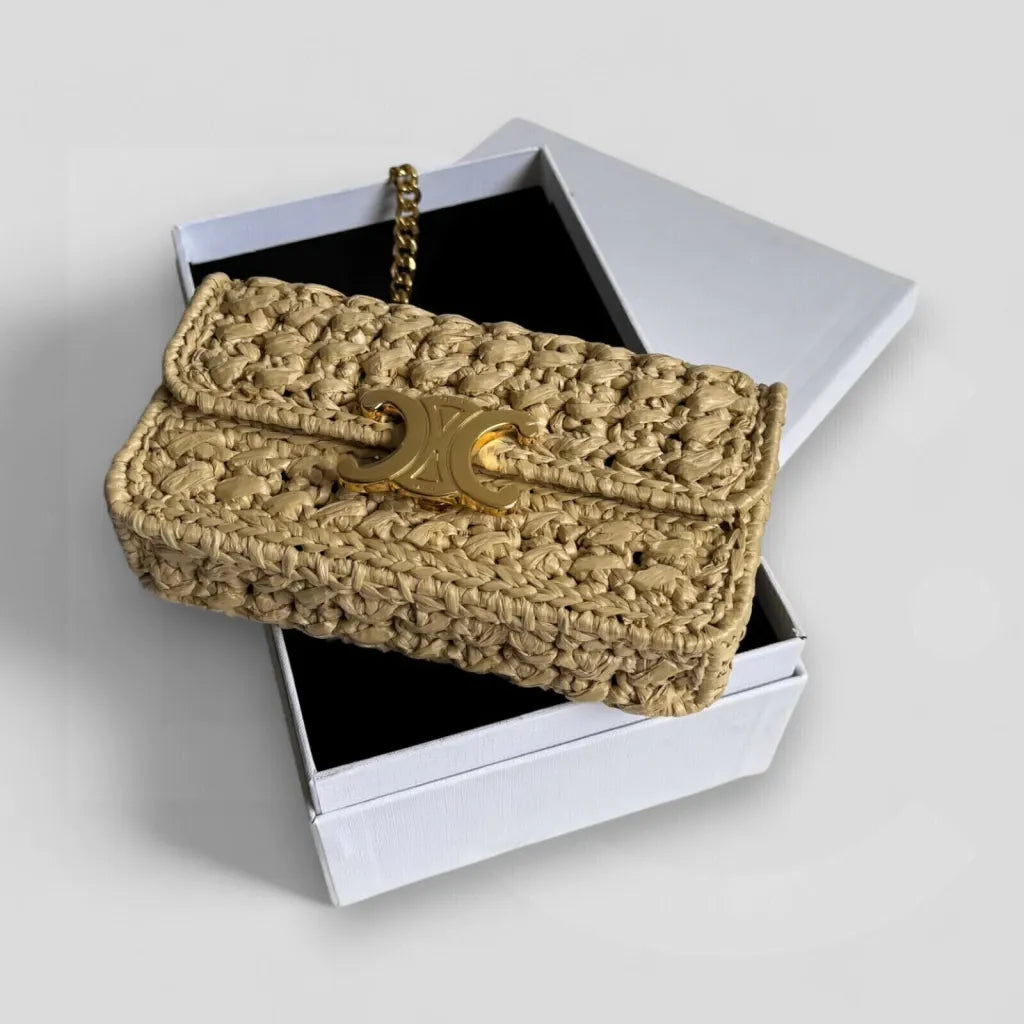 CARTERA DE HOMBRO CON CADENA CLAUDE DE RAFIA CON GEWEBEEFFEKT