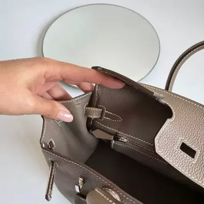 HERMÈS BIRKIN 25 HSS CRAIE/GRIS TOURTERELLE DE TOGO-CUERO CON CEPILLADO DORADO HERRAJES
