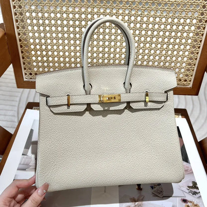 HERMÈS BIRKIN 25 HSS CRAIE/GRIS TOURTERELLE DE TOGO-CUERO CON CEPILLADO DORADO HERRAJES