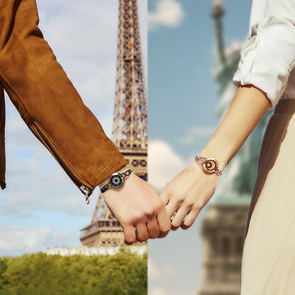 Sun & Moon Touch Bracelets with Figaro Chain (Black+Rose Gold)