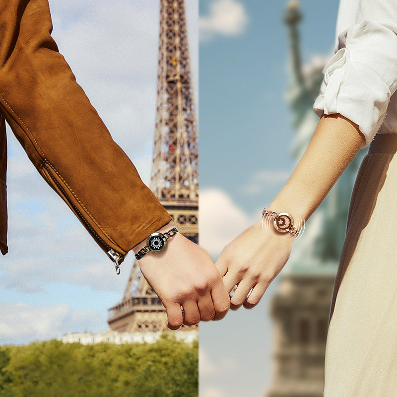 Sun & Moon Touch Bracelets with Figaro Chain (Black+Rose Gold)