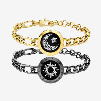 Sun & Moon Touch Bracelets with Figaro Chain (Black+Gold）